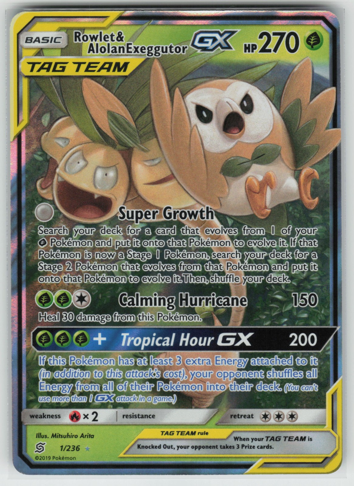 Pokemon Rowlet & Alolan Exeggutor GX Ultra Rare  SM - Unified Minds 1/236 NM