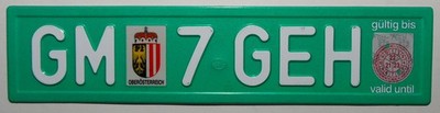 Nummernschild Österreich (Oberösterreich) mit Wappen Export. Abgelaufen 06.21.