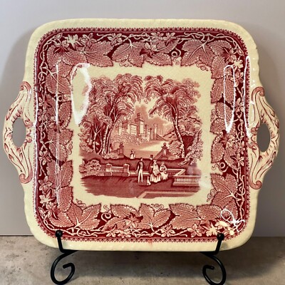 Vintage Teller - Kuchen Sandwich Servieren - MASONS Vista rosa quadratisch 1940er 11'' selten