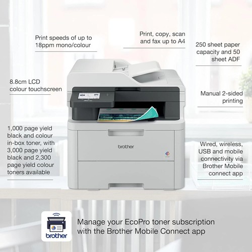 Imprimante laser couleur tout-en-un sans fil Brother MFC-L3740CDWE EcoPro ready - Photo 2/4