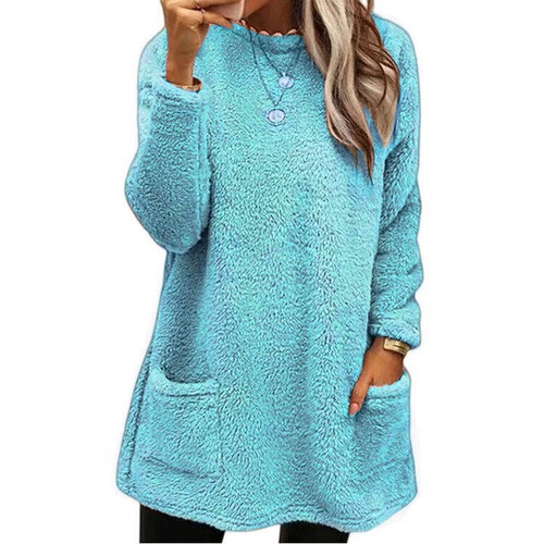 Ladies Winter Fluffy Fur Teddy Bear Fleece Jumper Pullover Sweatshirt Long UK - Picture 9 of 21
