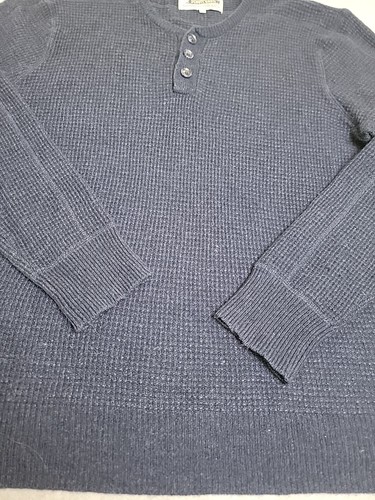 Maglione Schott Bros Henley uomo L blu misto lana tessuto waffle termico preppy - Foto 6 di 13