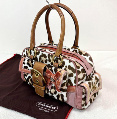 バッグ vintage unborn carf leather shoulder bag Authentic Rare COACH Unborn Carf Leopard Turn Lock Hand Bag