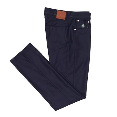 LUIGI BORRELLI Napoli ''Caracciolo-LB'' Navy Blue Wool Flannel Slim FIt jeans NEW