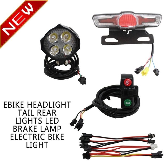 Ebike LED Brake Lamp Headlight Tail Rear Lights Electric Bike Light Set