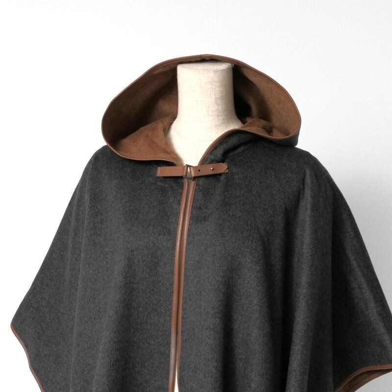 Herno Poncho Long Coat Size:42 (US:L) Gray Brown Foodie Acetate