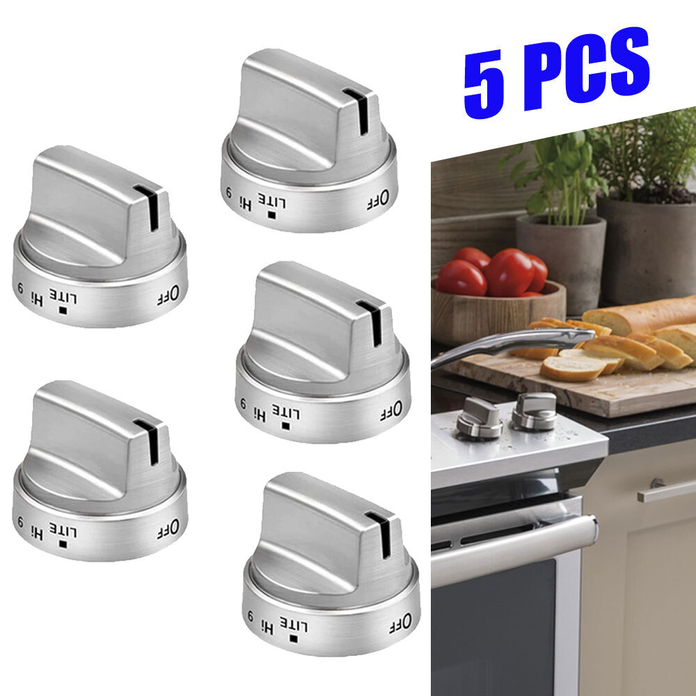 5PCS Control Knob Stainless Steel For GE Gas Range Stove