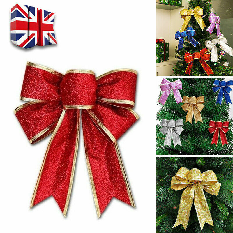 10Pcs Large Bows Christmas Tree Bowknot Ornaments Present Party Xmas