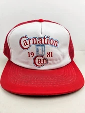Vintage 1981 Carnation Can Milk Dairy Trucker Hat Snapback Dad Cap