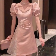 Women's Summer Short sleeve Slim Fit Dress High Waist Fashion A-line skirt New