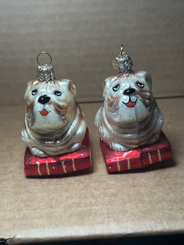 2 HTF Christopher Radko WINSTON Bulldog GLASS Dog Christmas Ornaments 99-196-0 - Picture 9 of 10