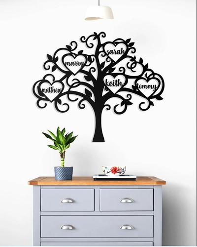 Personalized FAMILY TREE Metal Name Sign, Custom Family Name Wall Art ...