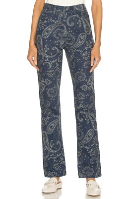 $138 WE WORE WHAT The Icon Jean 25 Night Sky Rigid Denim Paisley Straight Cotton