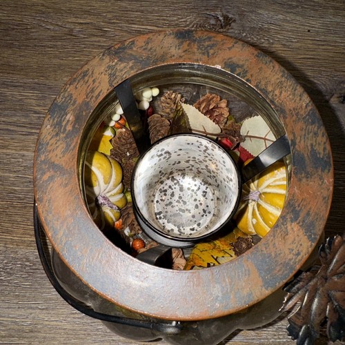 Autumn Pumpkin Glass Decorated Candle Lantern, With Metal Accents - Picture 7 of 24