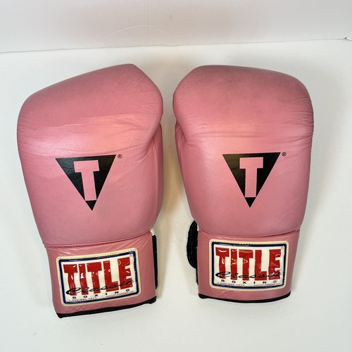 Title Boxing Gloves Pink and White Kickboxing Leather Gloves Size Large