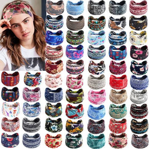 Women Elastic Yoga Bandana Headband Hair Band Wide Turban Sports Head Wrap New - Picture 1 of 106