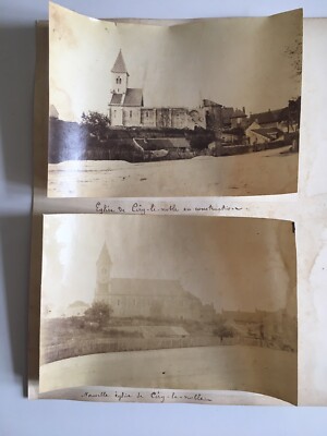 2 Fotos der Kirche von CIRY-LE-NOBLE (71) Albumine 19. Jh. 1890