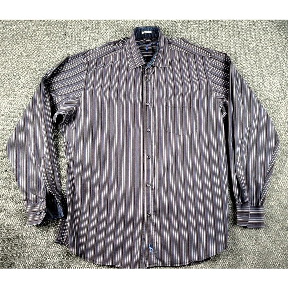 無題 Taylor Byrd Shirt Men's L Striped Button Up Polka Dot Flip Cuff