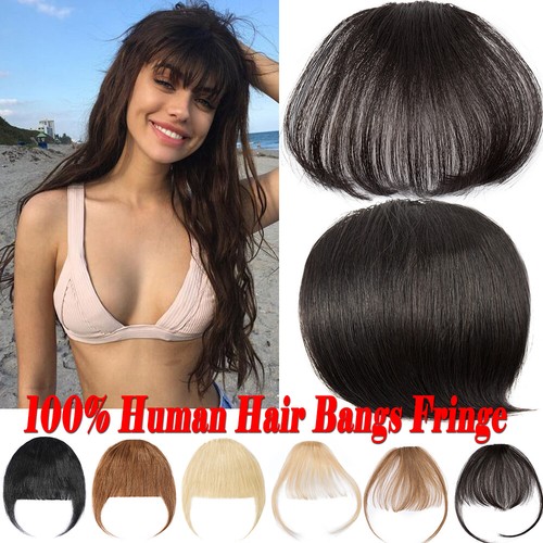 Thick Neat Bangs Fringe No Sideburn Clip In 100% Remy Human Hair Extensions Q087 - Picture 1 of 37