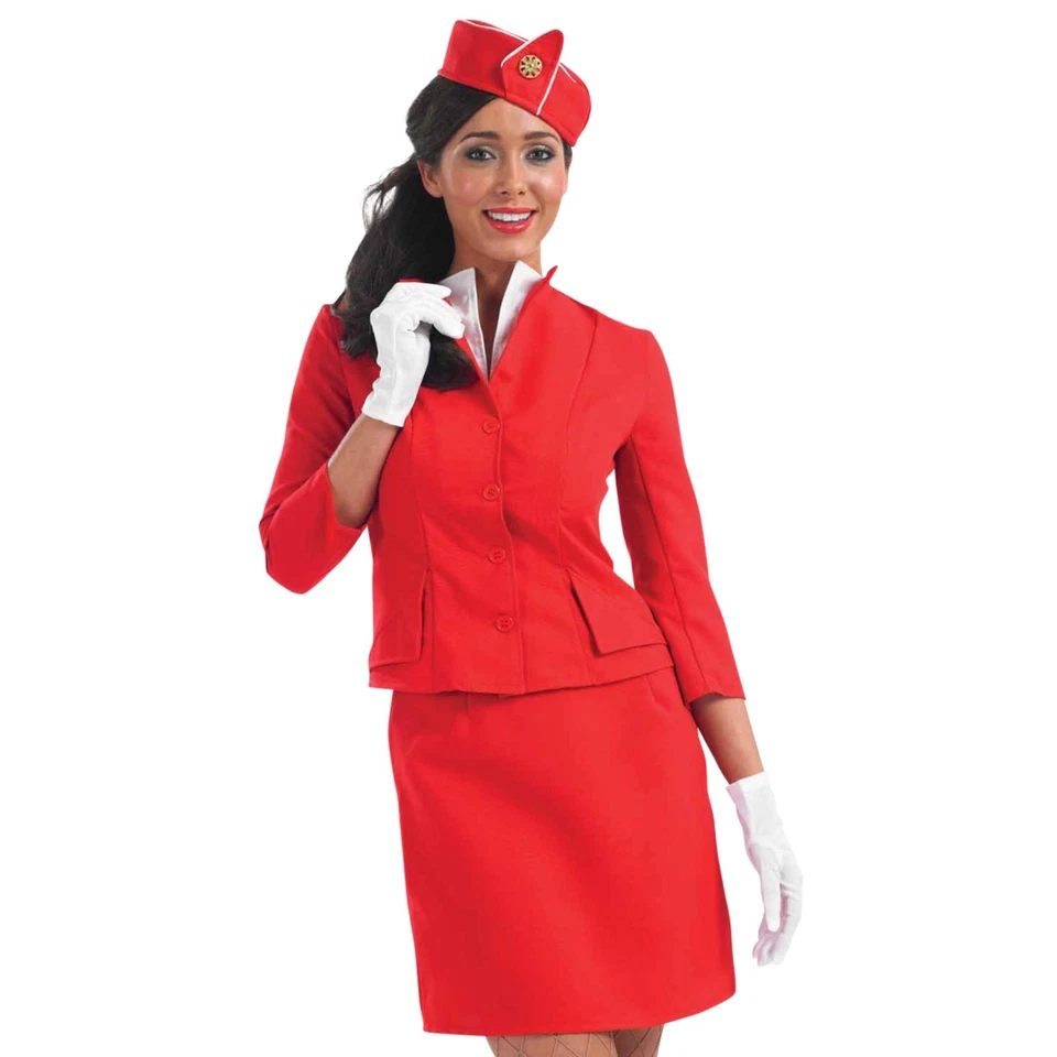 Womens Red Cabin Crew Costume Ladies Stewardess Air Hostess Uniform S - XXL - Image 3 of 4