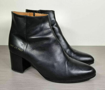 Common Projects Women By Zip Ankle Boot, Black Leather, Womens Size 11 / 41