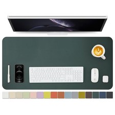 36x17 Inch Leather Desk Mat Non Slip PU Desk Pad Large Mouse Mat Dark Green