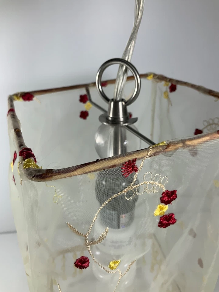 RARO Tela de Malla Dorada y Cuentas Floral Lámpara Boudoir Linterna Colgante 11" Foto 3 de 4