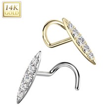 14k Solid Gold 20G Nose Screw Rings With Cz Gem Paved Fit Most of Nose Piercings