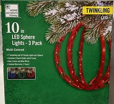 10 in LED Hanging Sphere 3 Pack Red Green Blue Twinkling Christmas Holiday Light