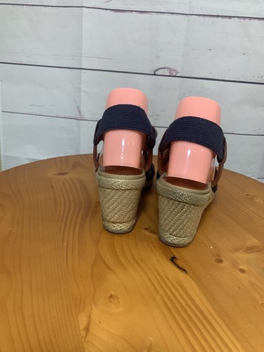 Lucky Brand Keane Wedge Sandal Size 8 Navy Blue 3" Heel Open Toe - Picture 5 of 7