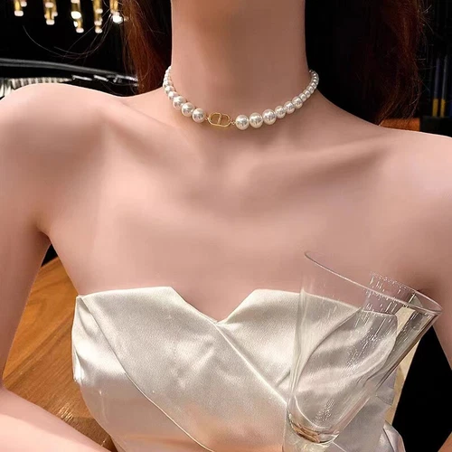 Collana e bracciale perle orecchini girocollo CD set per donna regalo matrimonio classico. - Foto 4 di 14