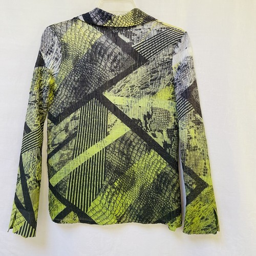 Komarov Green Crinkle Blouse Womens Small Lightweight Wedding Party Geometric - Picture 6 of 12