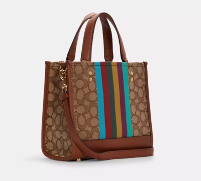 NWT Coach Dempsey Tote 22 In Signature Jacquard Leather Khaki