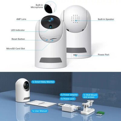 Baby Monitor 360° Wireless Home Security Camera Two Way Audio