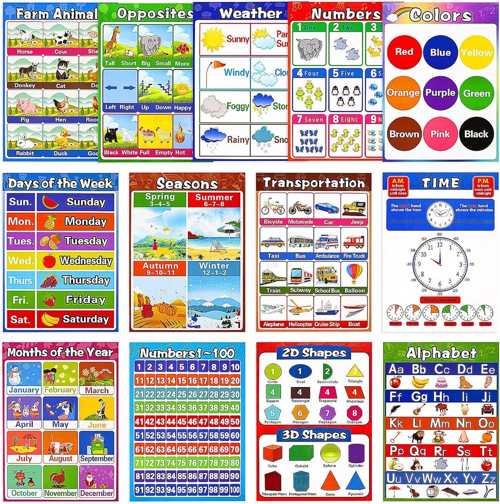 Educational Preschool Posters for Kids Toddlers, Laminated Early Learning...