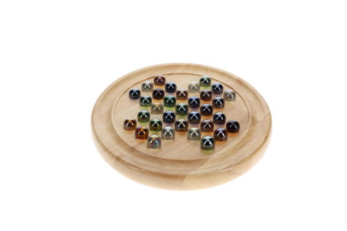 Solid Wood Marble Solitaire Game with Multicolored Glass Marbles 8.5” - Picture 1 of 3