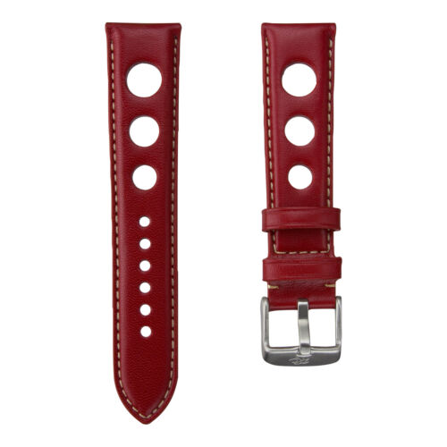 Genuine Leather Rally Perforated Racing Watch Strap 3 Holes Red Ivory ZRC 581 - Picture 1 of 5