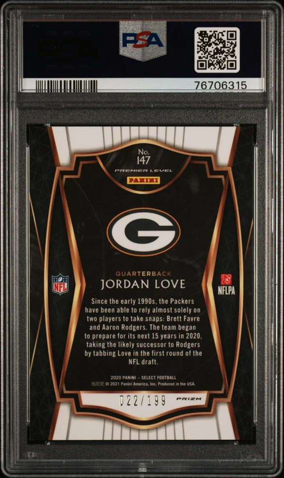 Jordan Love RC 2020 Select Tri-Color Prizm #147/199 PSA 10 Packers Foto 2 de 2