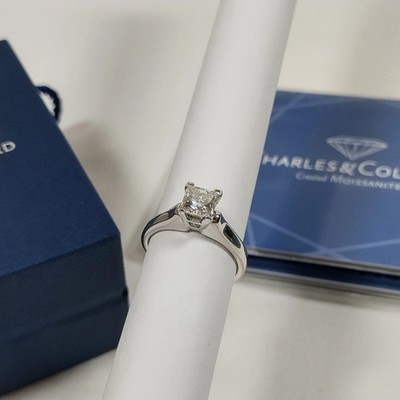 Charles & Colvard 1.00 CT Moissanite Princess 925 Sterling Silver Ring Sz 6 COA
