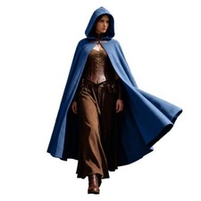 Renaissance Medieval Cloak with Hood Women Velvet Hooded Cape Blue