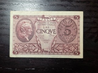 Italy 5 Lire 1944 P 31