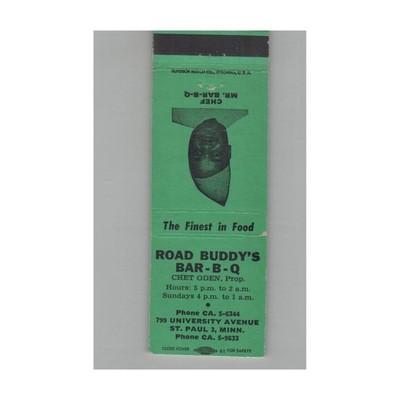 Matchbook Cover Road Buddy's Bar-B-Q St. Paul MN Green