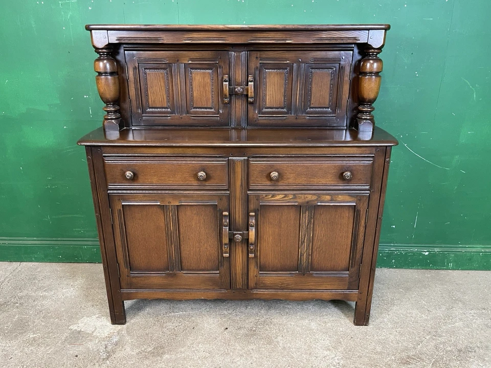 ERCOL COURT CUPBOARD BUFFET SIDEBOARD DARK FINISH BLUE LABEL ELM - Image 1 of 4