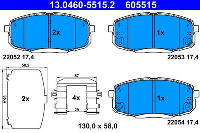Vorderachse ATE 13.0460-5515.2 Bremsbelagsatz, Scheibenbremse für HYUNDAI