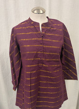Fabindia Medium Striped Kurta Blouse Top Shirt Gold Stripe Purple Tunic New NWT