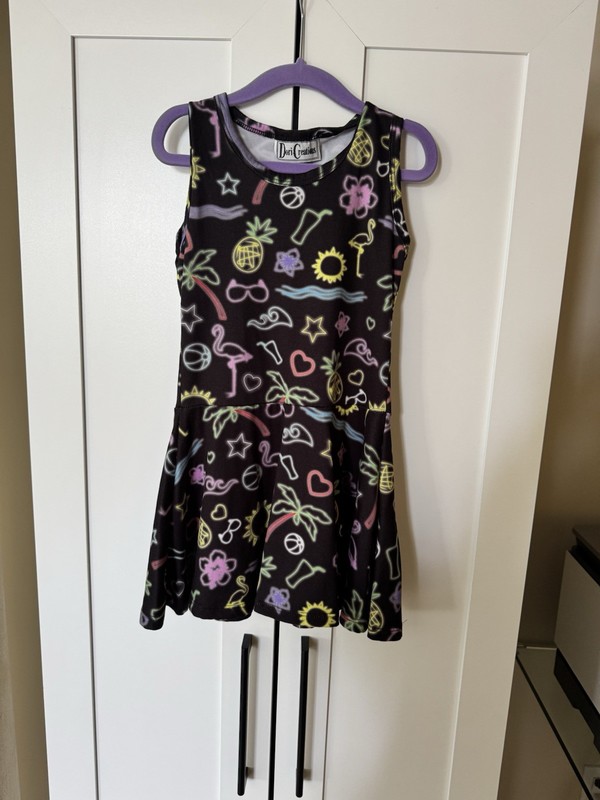 Dori Creations Girls Dress Size 5 Black With Colorful Summer Theme