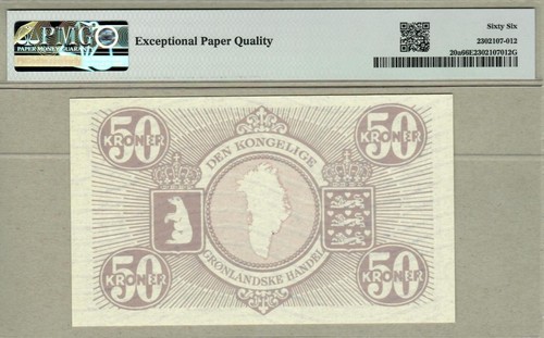 GROENLANDIA: banconota da 50 corone, (UNC PMG66), P-20a, SCARCE, 1953-67, senza riserva! - Foto 2 di 2