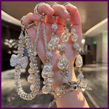 Luxury Pearl Crystal Bead Key Chains Charm Rhinestone Lanyard for Iphone Samsung