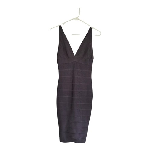 Herve Leger Size S Dark Gray Bandage Bodycon Dress Deep V Neck Sleeveless