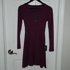 New NWT Lulu's Womens Long Sleeve Ribbed Fit & Flare Skater Purple Dress X-Small
